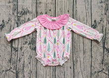 Load image into Gallery viewer, Baby Girls Long Sleeves Pink Bows Trees Plaid Ruffle Rompers
