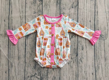 Load image into Gallery viewer, Baby Girls Christmas Pink Houses Snowflake Button Ruffle Rompers
