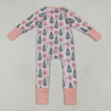 Load image into Gallery viewer, Baby Girls Christmas Tree Pink Bows Zipper Footie Rompers

