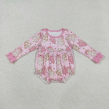 Load image into Gallery viewer, Baby Girls Long Ruffle Sleeves Pink Bows Christmas Trees Plaid Rompers
