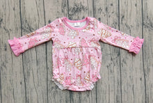 Load image into Gallery viewer, Baby Girls Long Ruffle Sleeves Pink Bows Christmas Trees Plaid Rompers
