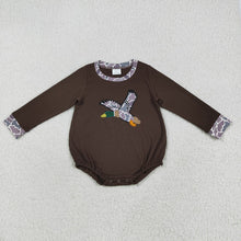 Load image into Gallery viewer, Sibling Embroidery Baby Boys Brown Duck Top Camo Rompers Outfits Sets
