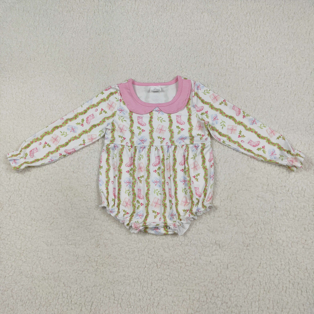Baby Girls Christmas Gifts Floral Stripe Ruffle Rompers