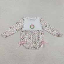 Load image into Gallery viewer, Baby Girls Pink Gifts Bows Holly Print Christmas Ruffle Rompers
