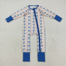 Load image into Gallery viewer, Sibling Baby Girls Blue Bows Flower Stripe Rompers Pajamas Sets
