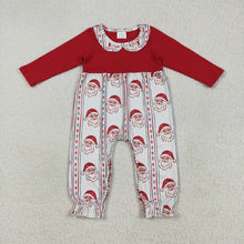 Load image into Gallery viewer, Baby Girls Red Christmas Santa Stripe Ruffle Pant Rompers
