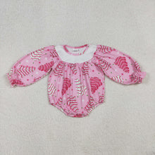 Load image into Gallery viewer, Baby Girls Pink Stripe Trees Stars Christmas Ruffle Sleeve Rompers
