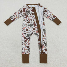 Load image into Gallery viewer, Baby Boys Western Brown Long Sleeves Bull Skull Cactus Zipper Rompers
