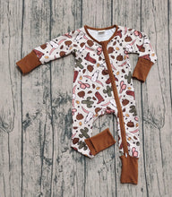 Load image into Gallery viewer, Baby Boys Western Brown Long Sleeves Bull Skull Cactus Zipper Rompers
