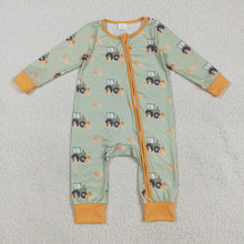 Load image into Gallery viewer, Baby Boys Green Long Sleeves Pumpkins Trucks Zipper Rompers
