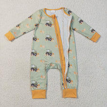 Load image into Gallery viewer, Baby Boys Green Long Sleeves Pumpkins Trucks Zipper Rompers
