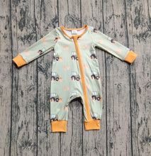 Load image into Gallery viewer, Baby Boys Green Long Sleeves Pumpkins Trucks Zipper Rompers
