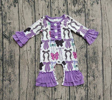 Load image into Gallery viewer, Baby Girls Long Ruffle Sleeves Purple Bows Button Pant Rompers
