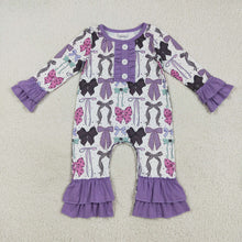 Load image into Gallery viewer, Sibling Baby Girls Purple Bows Pajamas Rompers Outfits Sets
