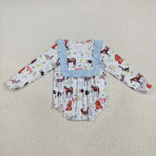 Load image into Gallery viewer, Baby Girls Long Ruffle Sleeves Farm Houses Chicks Rompers
