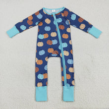 Load image into Gallery viewer, Sibling Baby Boys Blue Pumpkins Fall Outfits Pajamas Rompers Sets
