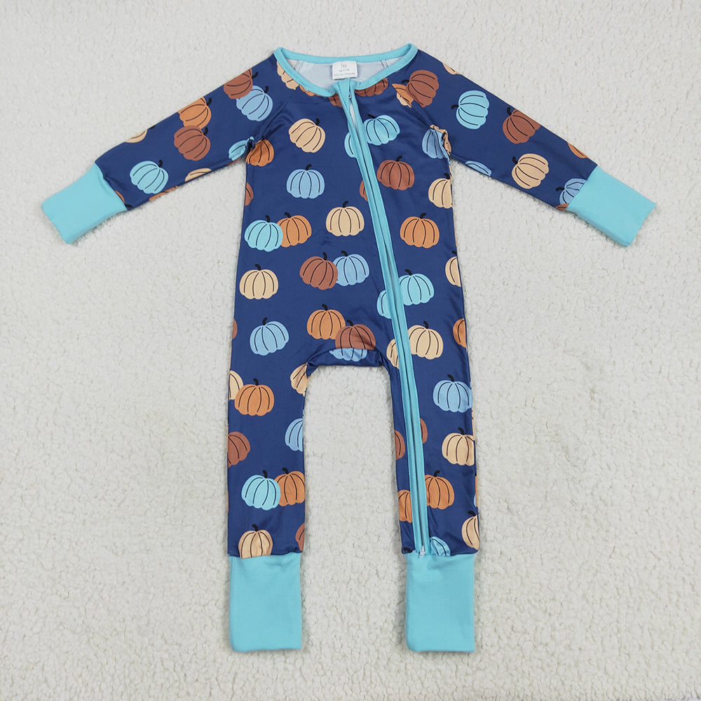 Baby Girls Long Sleeves Colorful Pumpkins Zipper Pant Rompers