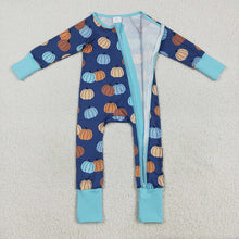 Load image into Gallery viewer, Baby Girls Long Sleeves Colorful Pumpkins Zipper Pant Rompers
