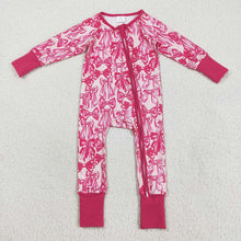 Load image into Gallery viewer, Sibling Baby Girls Hot Pink Bows Plaid Pajams Sets Zipper Footie Rompers
