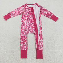 Load image into Gallery viewer, Baby Girls Long Sleeves Pink Bows Zipper Footie Rompers
