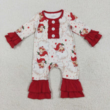 Load image into Gallery viewer, Baby Girls Christmas Long Sleeves Santa Stars Button Ruffle Rompers
