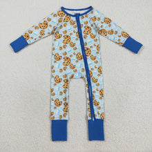 Load image into Gallery viewer, Baby Boys Blue Milk Cookies Christmas Zipper Pant Rompers
