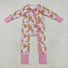 Load image into Gallery viewer, Baby Girls Pink Christmas Milk Cookies Zipper Footie Rompers
