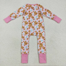 Load image into Gallery viewer, Baby Girls Pink Christmas Milk Cookies Zipper Footie Rompers
