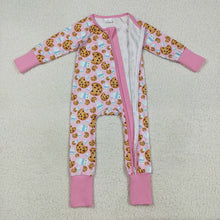 Load image into Gallery viewer, Baby Girls Pink Christmas Milk Cookies Zipper Footie Rompers
