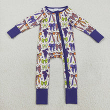 Load image into Gallery viewer, Sibling Baby Boys Purple Bows Stars Plaid Pajams Sets Zipper Footie Rompers
