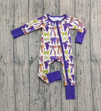 Load image into Gallery viewer, Baby Girls Long Sleeves Purple Bows Zipper Footie Rompers
