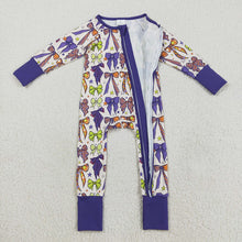 Load image into Gallery viewer, Baby Girls Long Sleeves Purple Bows Zipper Footie Rompers

