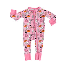 Load image into Gallery viewer, Baby Girls Pink Ghost Pumpkins Halloween Zipper Footie Rompers
