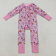 Load image into Gallery viewer, Sibling Baby Girls Pink Ghosts Pumpkins Halloween Rompers Pajamas Sets
