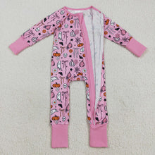 Load image into Gallery viewer, Sibling Baby Girls Pink Ghosts Pumpkins Halloween Rompers Pajamas Sets
