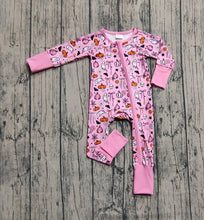 Load image into Gallery viewer, Baby Girls Pink Ghost Pumpkins Halloween Zipper Footie Rompers

