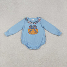 Load image into Gallery viewer, Embroidery Baby Girls Floral Pumpkins Ruffle Rompers
