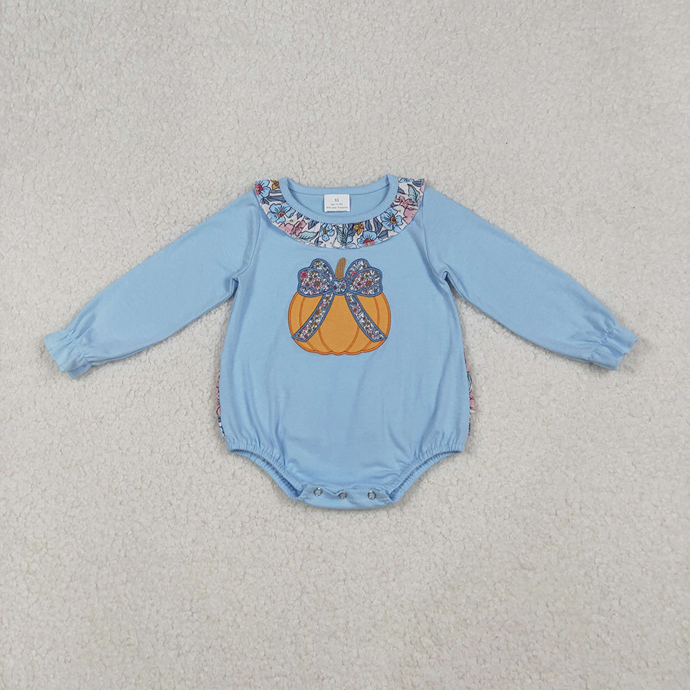 Embroidery Baby Girls Floral Pumpkins Ruffle Rompers