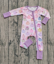 Load image into Gallery viewer, Baby Girls Colorful Bows Pumpkins Fall Zipper Footie Rompers

