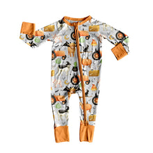 Load image into Gallery viewer, Baby Girls Farm Bats Pumpkins Halloween Zipper Footie Rompers
