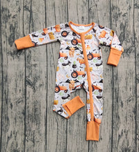 Load image into Gallery viewer, Baby Girls Farm Bats Pumpkins Halloween Zipper Footie Rompers
