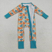 Load image into Gallery viewer, Baby Boys Colorful Pumpkins Flowers Fall Zipper Footie Rompers
