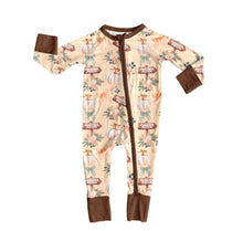 Load image into Gallery viewer, Baby Boys Fall Pumpkins Bows Fall Zipper Footie Rompers
