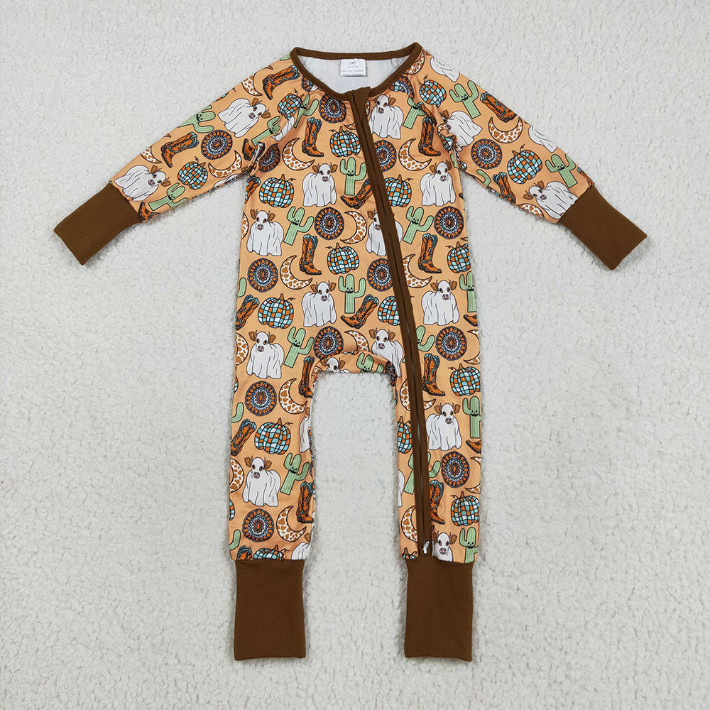 Baby Boys Western Cactus Boots Cows Zipper Footie Rompers