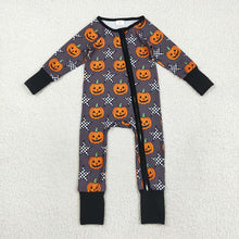 Load image into Gallery viewer, Baby Boys Halloween Stars Pumpkins Zipper Footie Rompers
