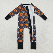 Load image into Gallery viewer, Baby Boys Halloween Stars Pumpkins Zipper Footie Rompers
