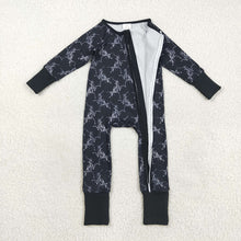 Load image into Gallery viewer, Baby Boys Black Horse Rodeos Western Zipper Pant Rompers
