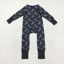 Load image into Gallery viewer, Baby Boys Black Horse Rodeos Western Zipper Pant Rompers
