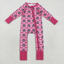 Load image into Gallery viewer, Baby Girls Fall Pumpkins Candy Plaid Zipper Footie Rompers
