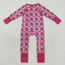 Load image into Gallery viewer, Baby Girls Fall Pumpkins Candy Plaid Zipper Footie Rompers
